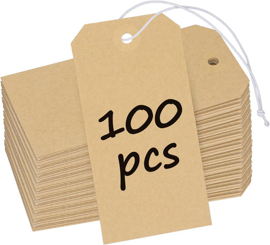 100 Pcs Kraft Blank Shipping Tags with Elastic String Attached Hanging Paper Tags with Reinforced Eyelet V1258-DP02-B-2768