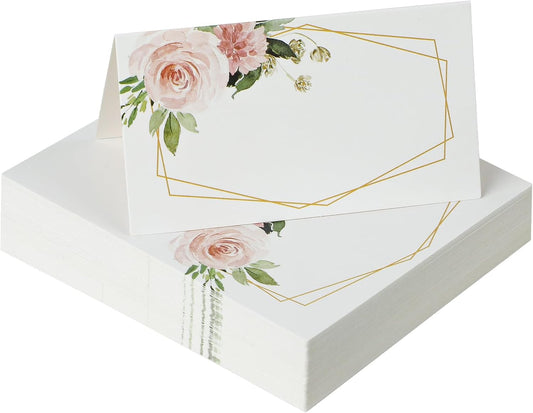 60 Pcs Paper Place Cards for Table Setting, 3.5" x 2" (Folded), Watercolor Rose Flower Seating Cards, Floral V1258-DP02-B-2771