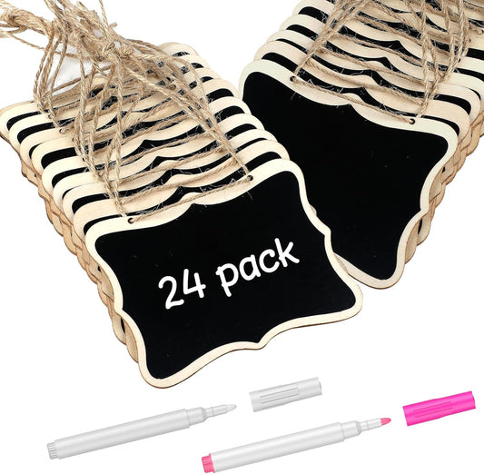 24 Pack Mini Chalkboard Signs for Food, Small Chalkboard Signs with Strings Chalk Markers & Replacement V1258-DP02-B-2773