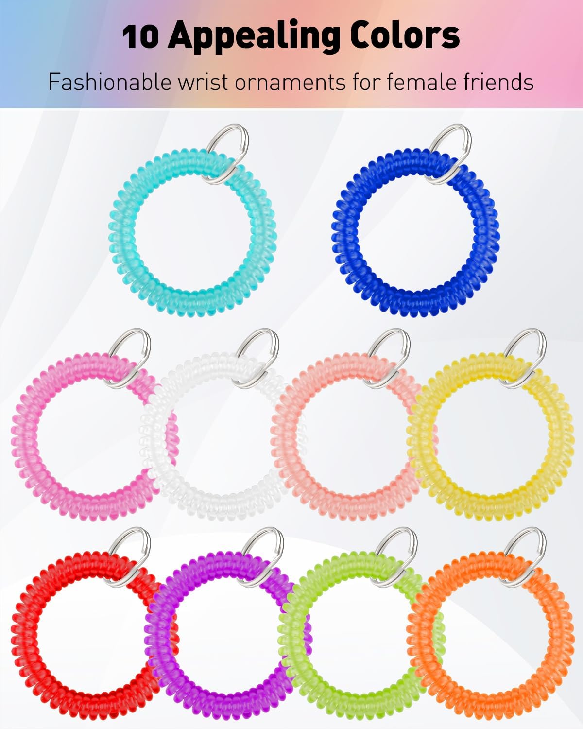 10 Color Wristlet Keychain Flexible Plastic Spring Spiral Coil Key Holder with Key Ring Chain V1258-DP02-B-2774