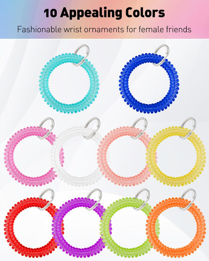 10 Color Wristlet Keychain Flexible Plastic Spring Spiral Coil Key Holder with Key Ring Chain V1258-DP02-B-2774