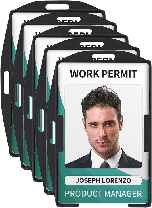 5 Pack Vertical and Horizontal 2-Card Badge Holder Double-Sided Hard Plastic Case with Grippers Fully Exposed V1258-DP02-B-2777