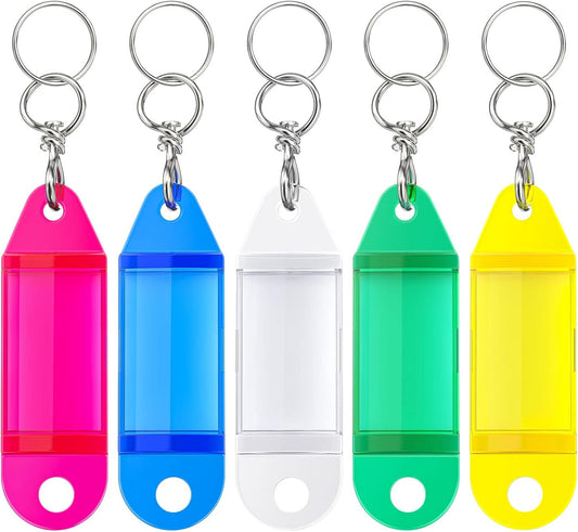 25 Pack Crystal Clear Tough Plastic Key Tags with Swivel Split Ring Label Window Assorted Colors V1258-DP02-B-2778