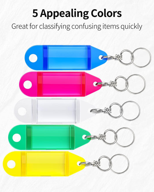 25 Pack Crystal Clear Tough Plastic Key Tags with Swivel Split Ring Label Window Assorted Colors V1258-DP02-B-2778