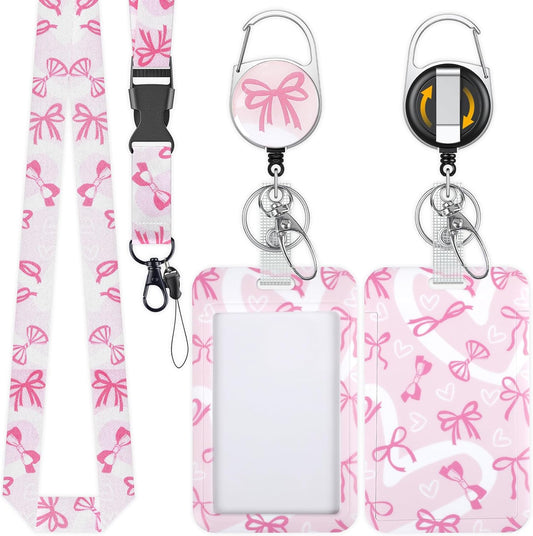 Fashionable Sliding Badge Holder Bowknot Pattern & Leopard Print Plastic Card Holder with Retractable Badge V1258-DP02-B-2783