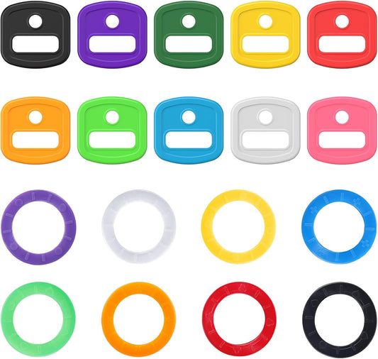2 Style 34 Pcs Key Covers Caps, 1" Key Identifiers with Labels and 0.9 Inch Round Set, Soft Stretchy Key V1258-DP02-B-2785