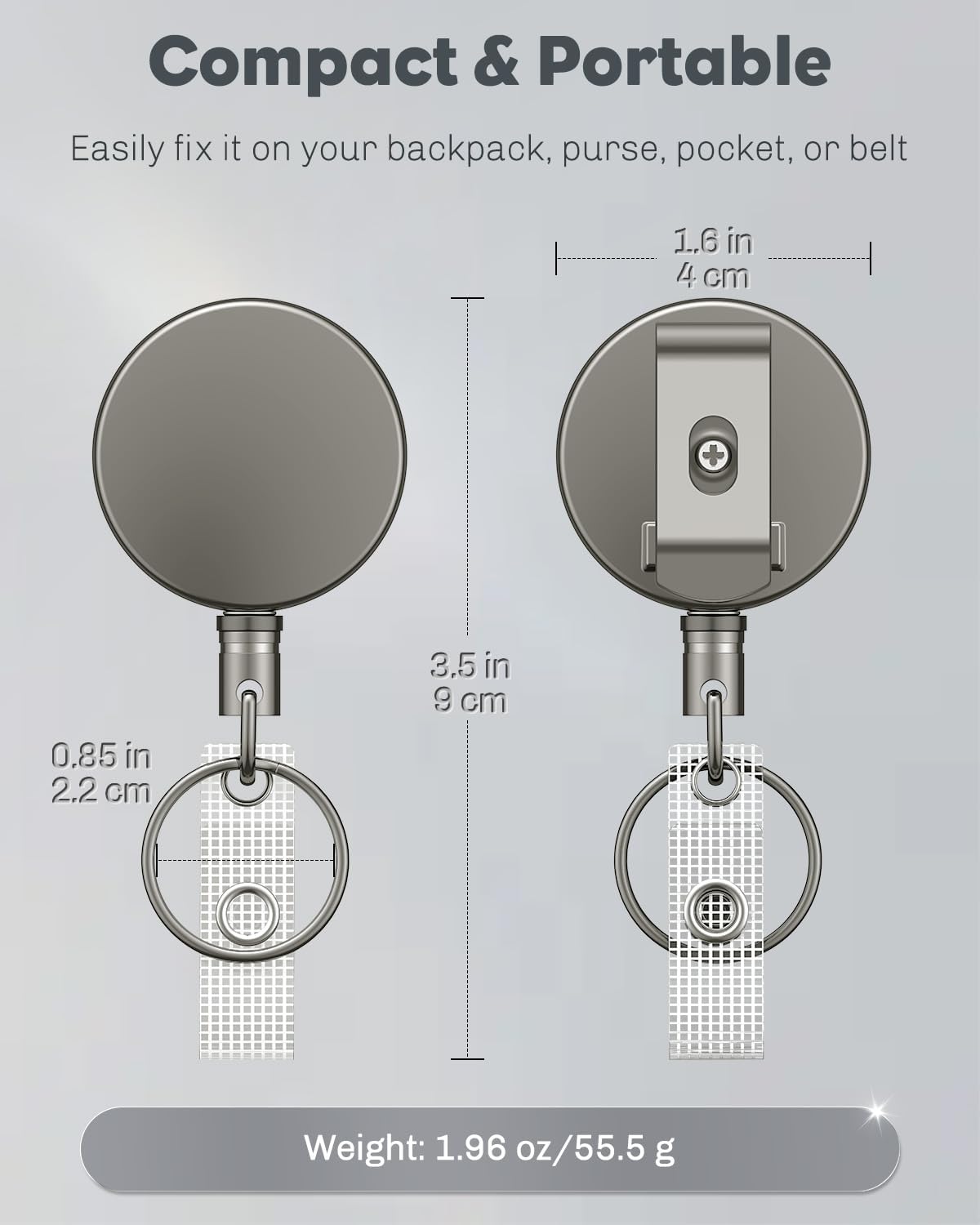 3 Pack ID Badge Holder Horizontal with Double-Sided Windows and 2 Pack Metal Retractable Keychain Heavy Duty V1258-DP02-B-2791