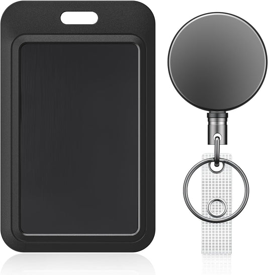3 Pack Sliding Badge Holder Vertical Plastic Case and 2 Pack Metal Retractable Keychain Heavy Duty Metal V1258-DP02-B-2792