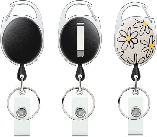 3 Pack Retractable Badge Reel for Badge Holder Heavy Duty Retractable Keychain Strong ABS Casing with V1258-DP02-B-2795