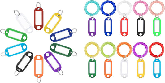10 Pcs Wrist Spring Spiral Coil Keychains & 50 Pcs Key Tag Labels Plastic Colorful Stretchable Key Holder V1258-DP02-B-2796