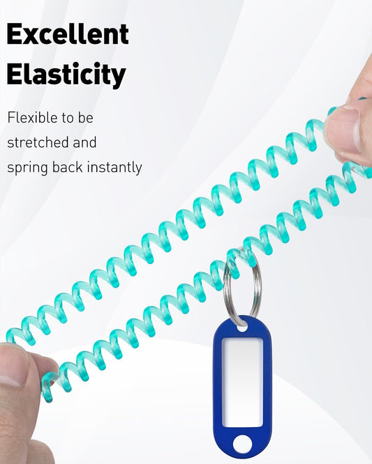 10 Pcs Wrist Spring Spiral Coil Keychains & 50 Pcs Key Tag Labels Plastic Colorful Stretchable Key Holder V1258-DP02-B-2796
