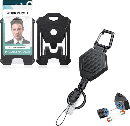 Heavy Duty Retractable Keychain with Magnetic Closure Retractable Badge Reel Vertical Hard Plastic Case V1258-DP02-B-2797