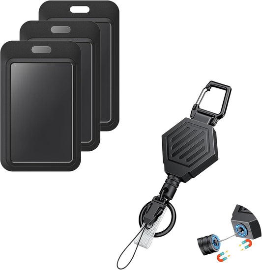 Heavy Duty Retractable Keychain with Magnetic Closure Retractable Badge Reel with 3 Pack Sliding ID Badge V1258-DP02-B-2798