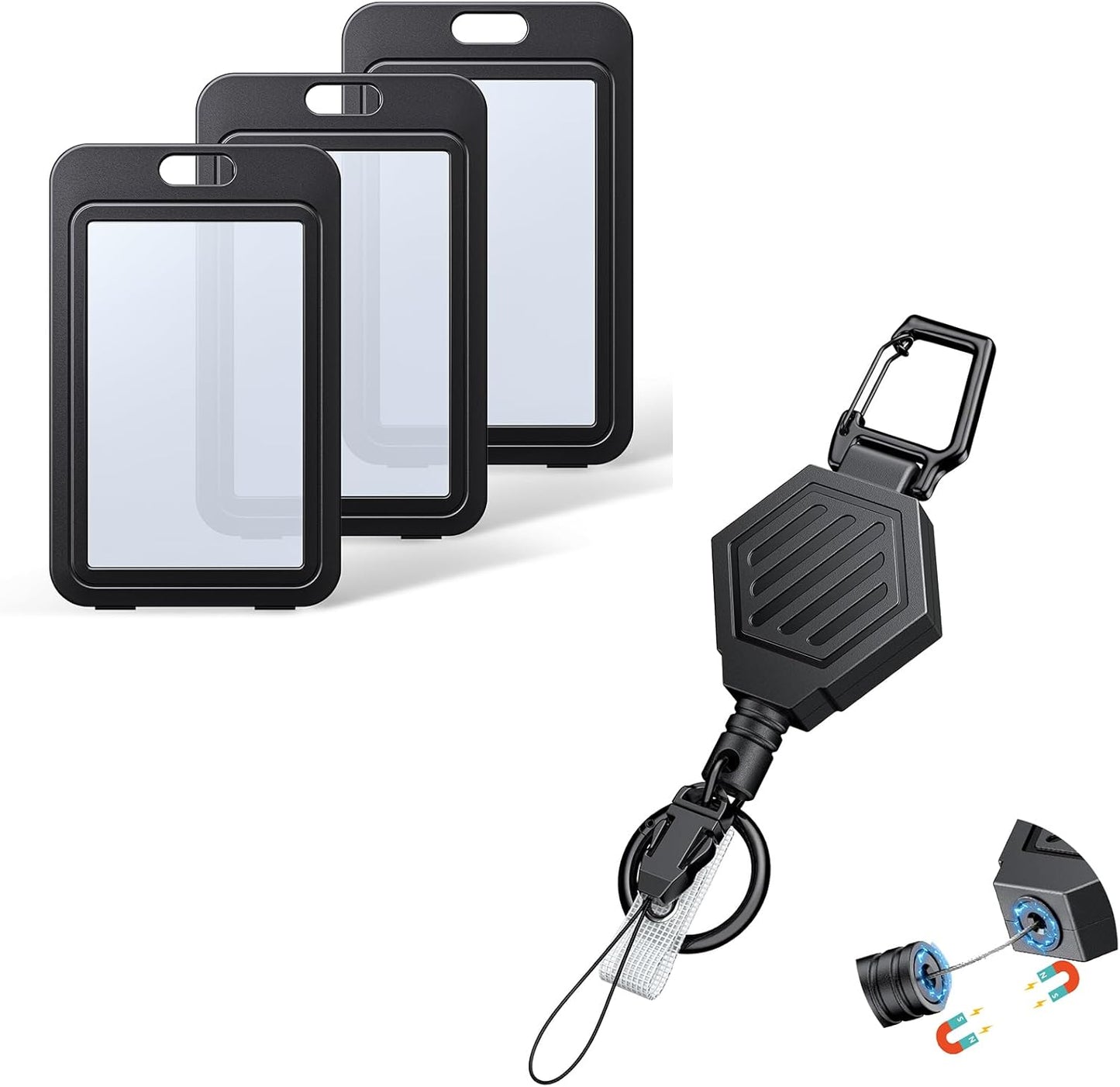 Heavy Duty Retractable Keychain with Magnetic Closure Retractable Badge Reel with 3 Pack ID Badge Holder with V1258-DP02-B-2799