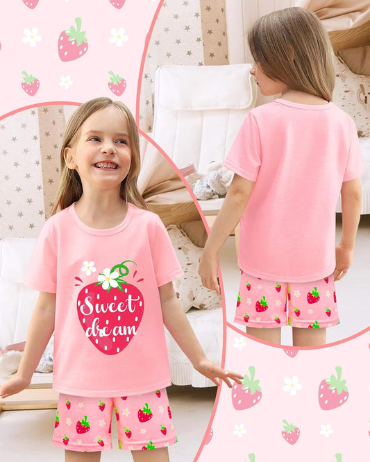 Girls Pajamas Short Sleeve Toddler Summer Pjs Girls' Sleepwear 2 Pieces Lounge Sets Kids Clothes 3T-14Y V1258-DP02-B-28