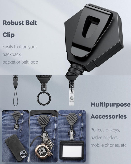 Heavy Duty Retractable Keychain with Magnetic Closure Retractable Badge Reel Belt Clip with 3 Pack ID Badge V1258-DP02-B-2801