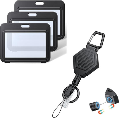 Heavy Duty Retractable Keychain with Magnetic Closure Retractable Badge Reel with3 Pack ID Badge Holder with V1258-DP02-B-2803