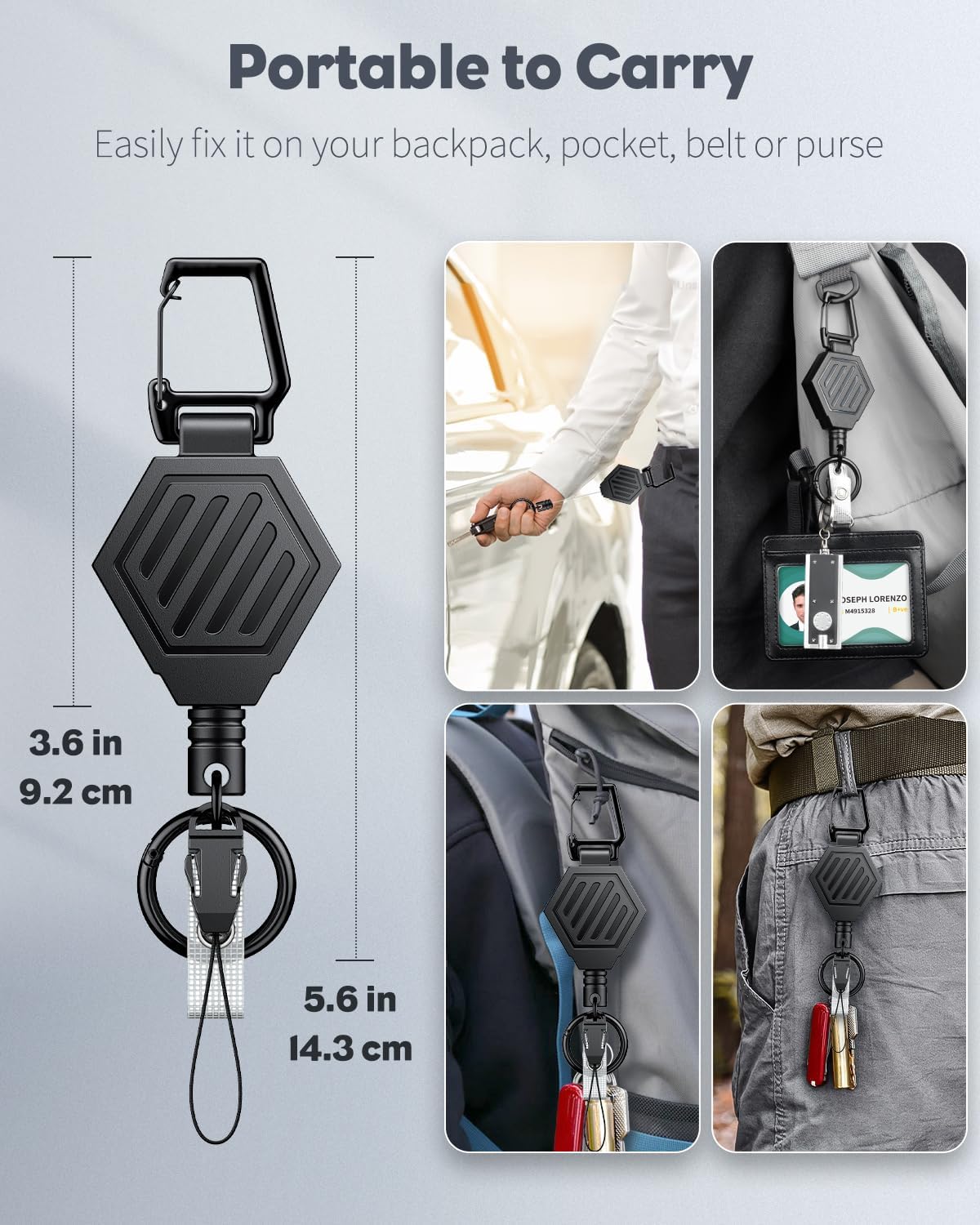 Heavy Duty Retractable Keychain with Magnetic Closure Retractable Badge Reel with3 Pack ID Badge Holder with V1258-DP02-B-2803