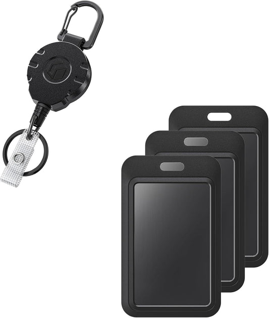 Sliding Badge Holder Vertical Plastic Case with Retractable Keychain Badge Reel for up to 8 oz Hard Card V1258-DP02-B-2810