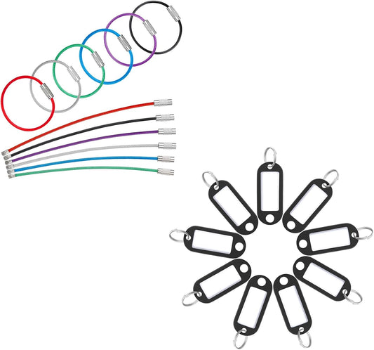 12 PCS 4 Inch Wire Keychain Cable in 6 Assorted Colors Large Stainless Steel Key Ring Loop Holder and 40 PCS V1258-DP02-B-2815