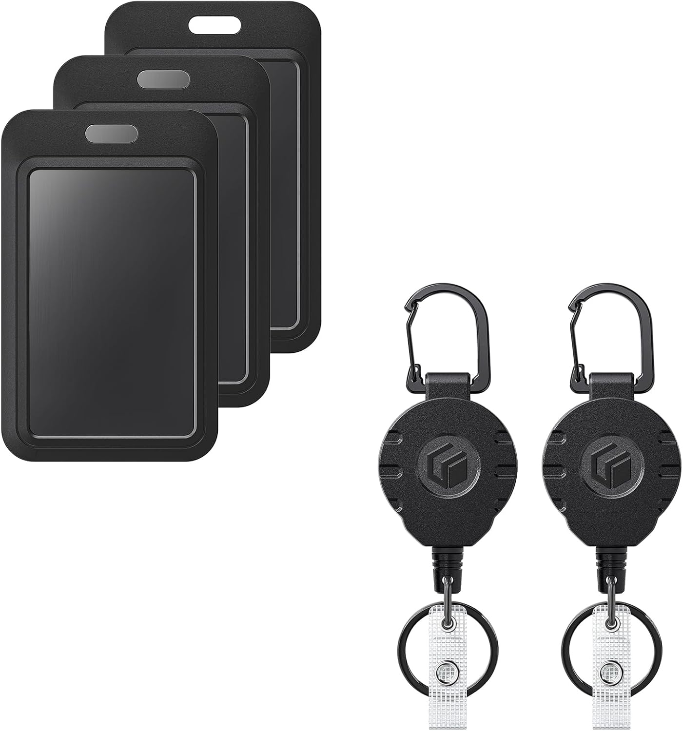 3 Pack Sliding Badge Holder Vertical Plastic Case and 2 Pack Retractable Keychain Badge Reel for up to 8 oz V1258-DP02-B-2816