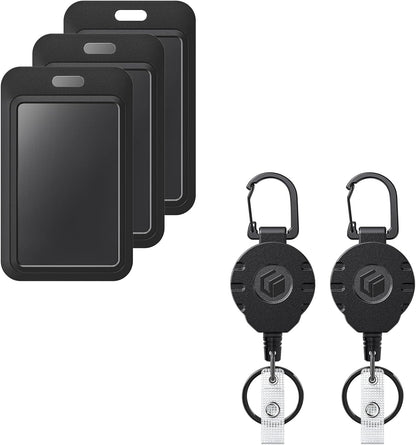 3 Pack Sliding Badge Holder Vertical Plastic Case and 2 Pack Retractable Keychain Badge Reel for up to 8 oz V1258-DP02-B-2816