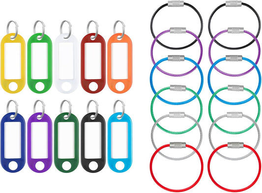 40 Pack Tough Plastic Key Tags with Split Ring Label Window and 12 Pack 4 Inch Wire Keychain Cable Large V1258-DP02-B-2818