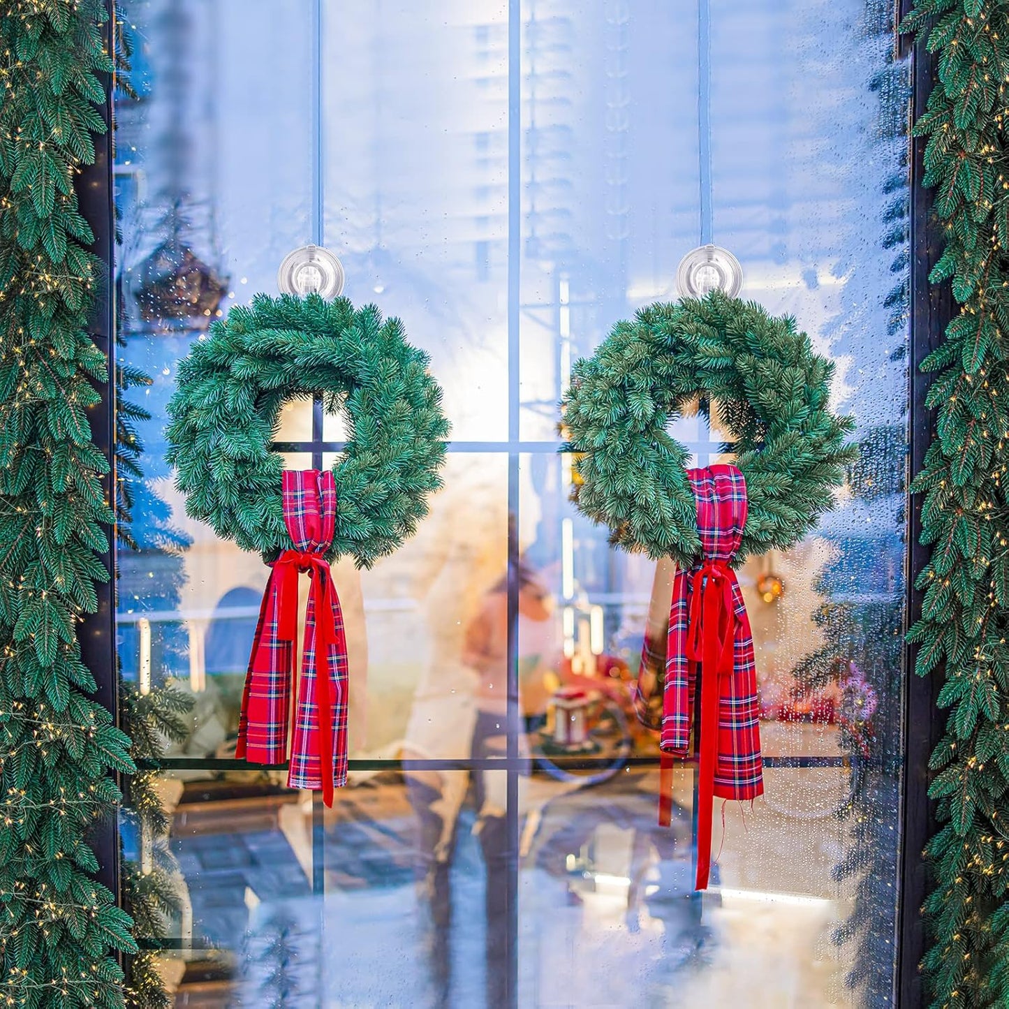Wreath Hanger, Large Suction Cup Wreath Hooks with Wipes, Heavy Duty, 22 LB Capacity, Removable and Reusable, V1258-DP02-B-282