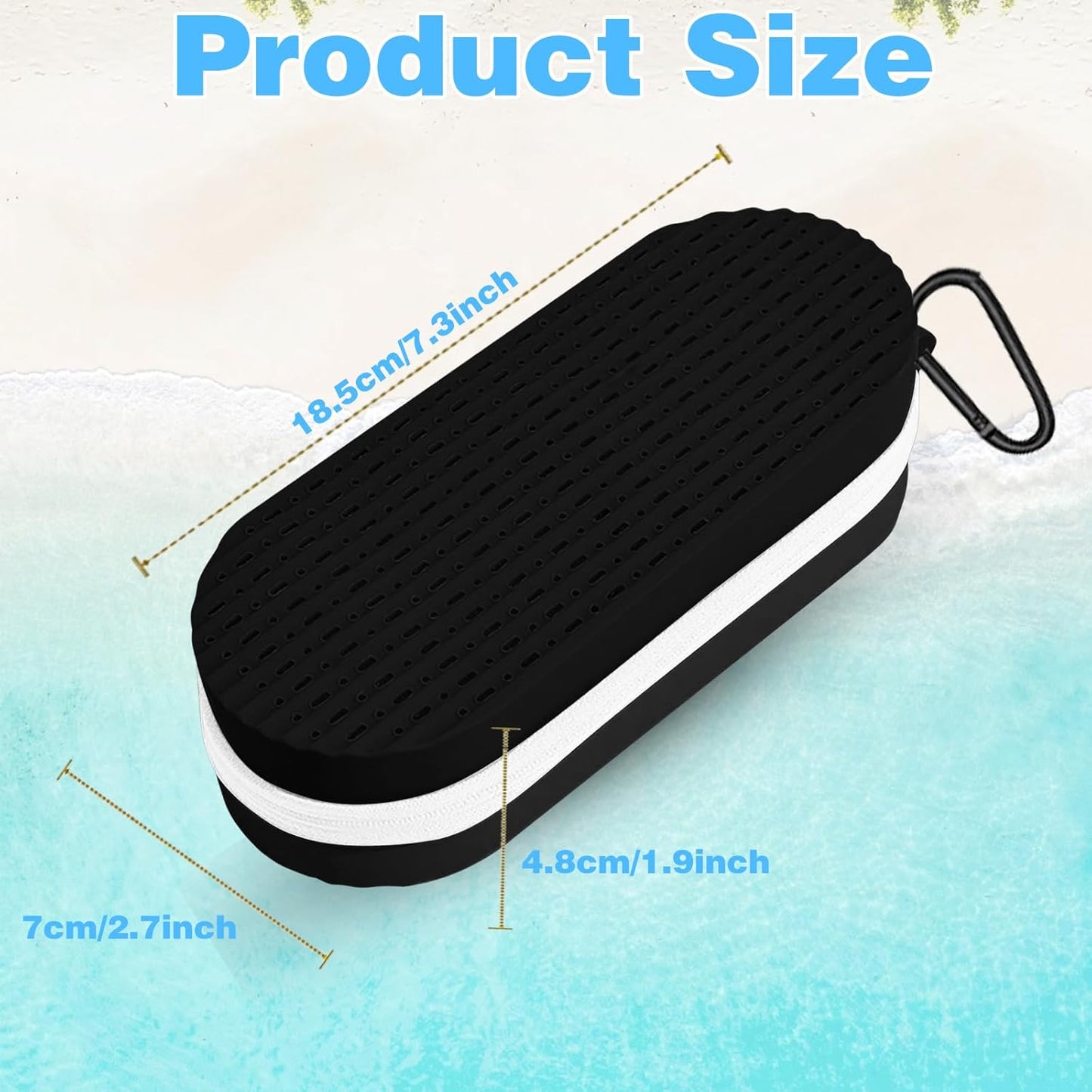 Swim Goggles Case with Drain Hole, Portable Zipper Eye Box with Hook for Goggles Sunglasses Eyeglass (Black) V1258-DP02-B-2821
