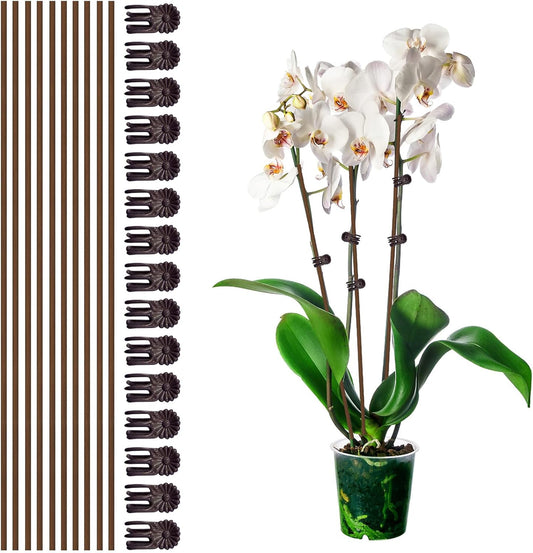 10Pcs Plant Support Stakes with 15Pcs Plant Clips, 15.75inch Tall Bendable Single Stem Sticks Orchid Clips V1258-DP02-B-2822