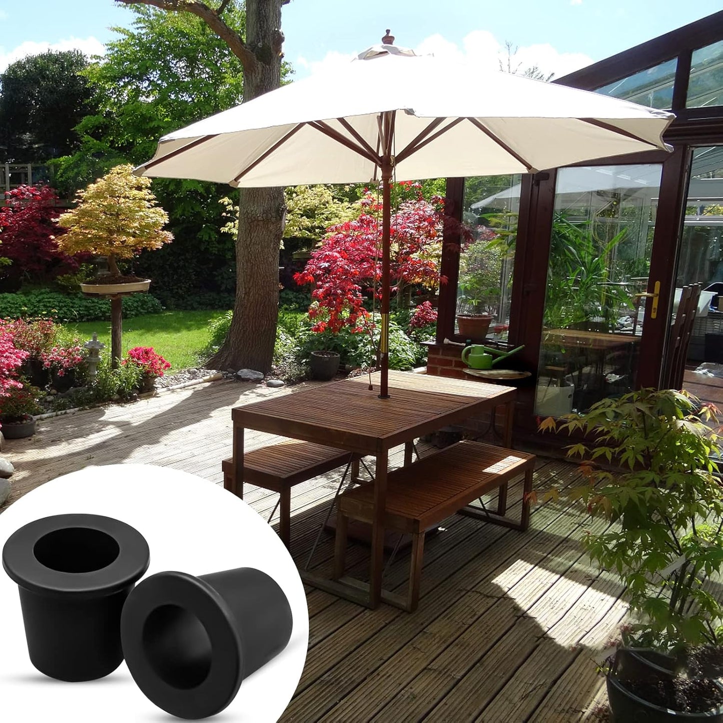 2Pcs Patio Table Umbrella Hole Ring Plug, Silicone Pool Sleeve Stabilizer Cone Wedge, Table Insert for 2-2.5 V1258-DP02-B-2824
