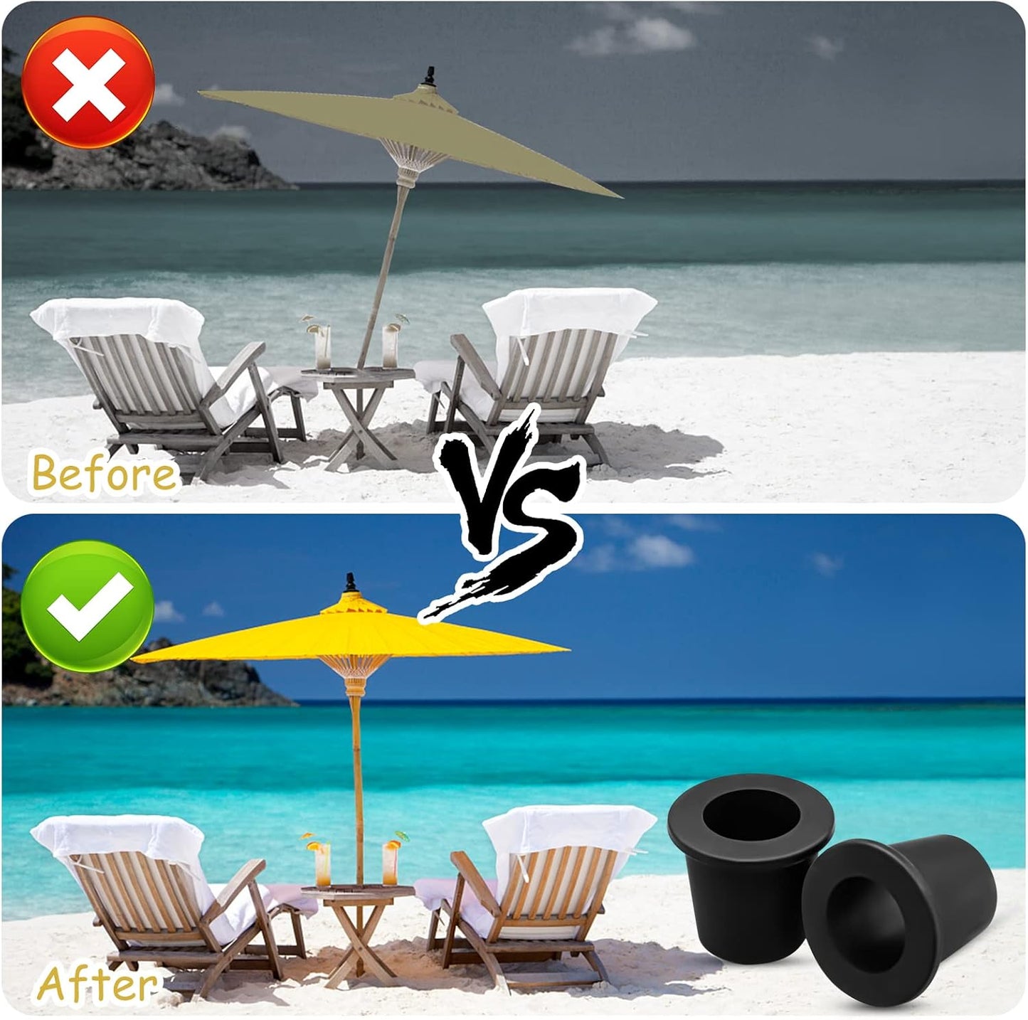 2Pcs Patio Table Umbrella Hole Ring Plug, Silicone Pool Sleeve Stabilizer Cone Wedge, Table Insert for 2-2.5 V1258-DP02-B-2824