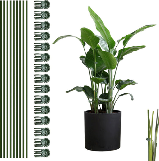 10pcs Green Plant Support Stakes with 15pcs Clips, Bendable Stakes for Tall Plants, Indoor & Outdoor Use V1258-DP02-B-2829