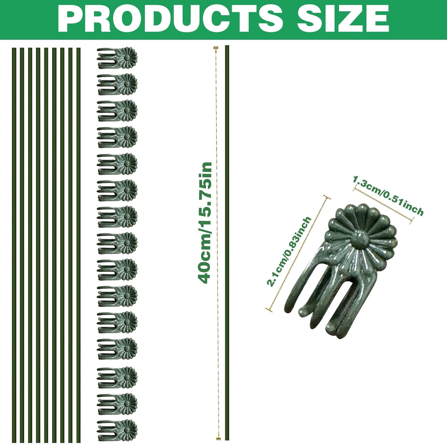 10pcs Green Plant Support Stakes with 15pcs Clips, Bendable Stakes for Tall Plants, Indoor & Outdoor Use V1258-DP02-B-2829