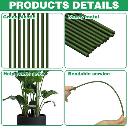 10pcs Green Plant Support Stakes with 15pcs Clips, Bendable Stakes for Tall Plants, Indoor & Outdoor Use V1258-DP02-B-2829