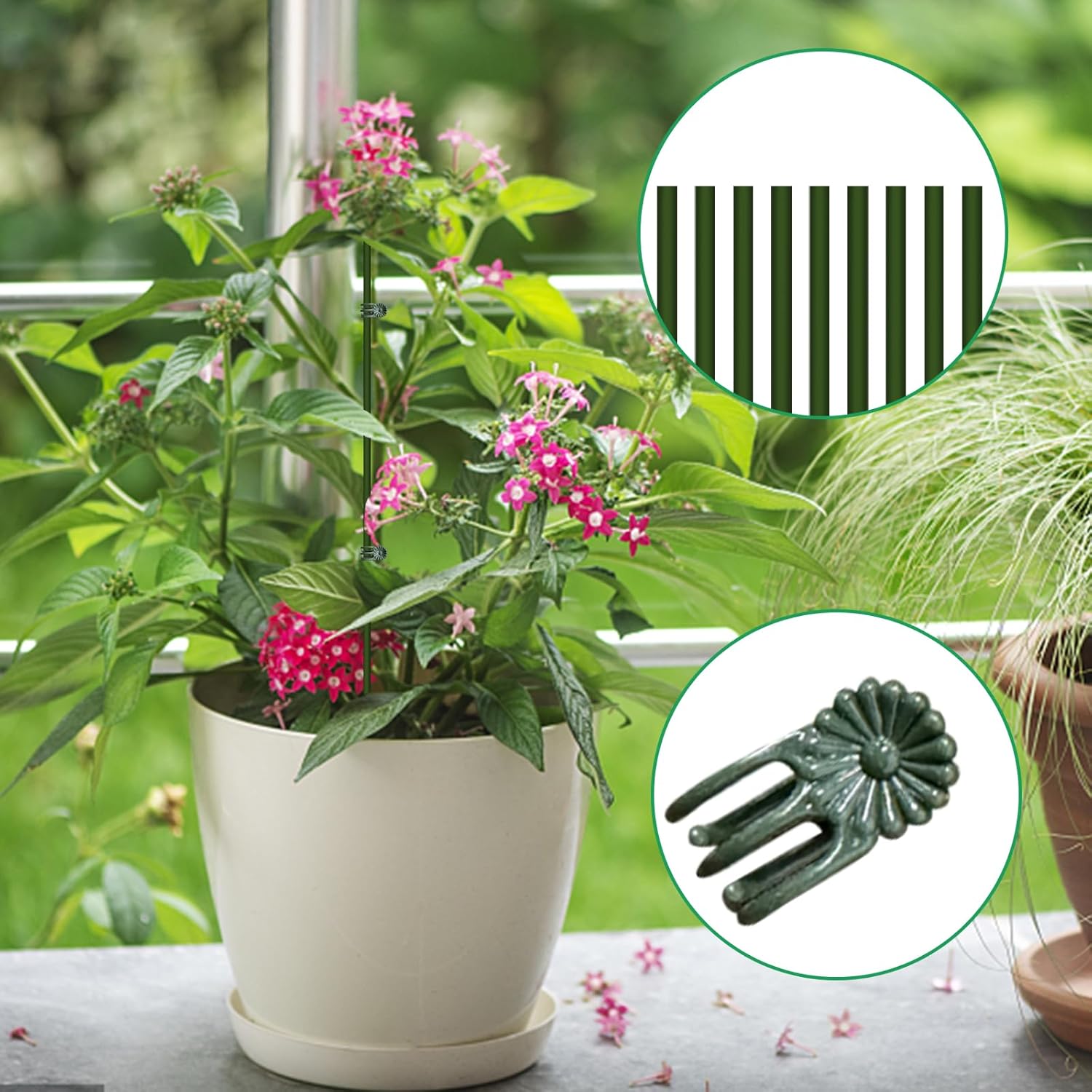 10pcs Green Plant Support Stakes with 15pcs Clips, Bendable Stakes for Tall Plants, Indoor & Outdoor Use V1258-DP02-B-2829