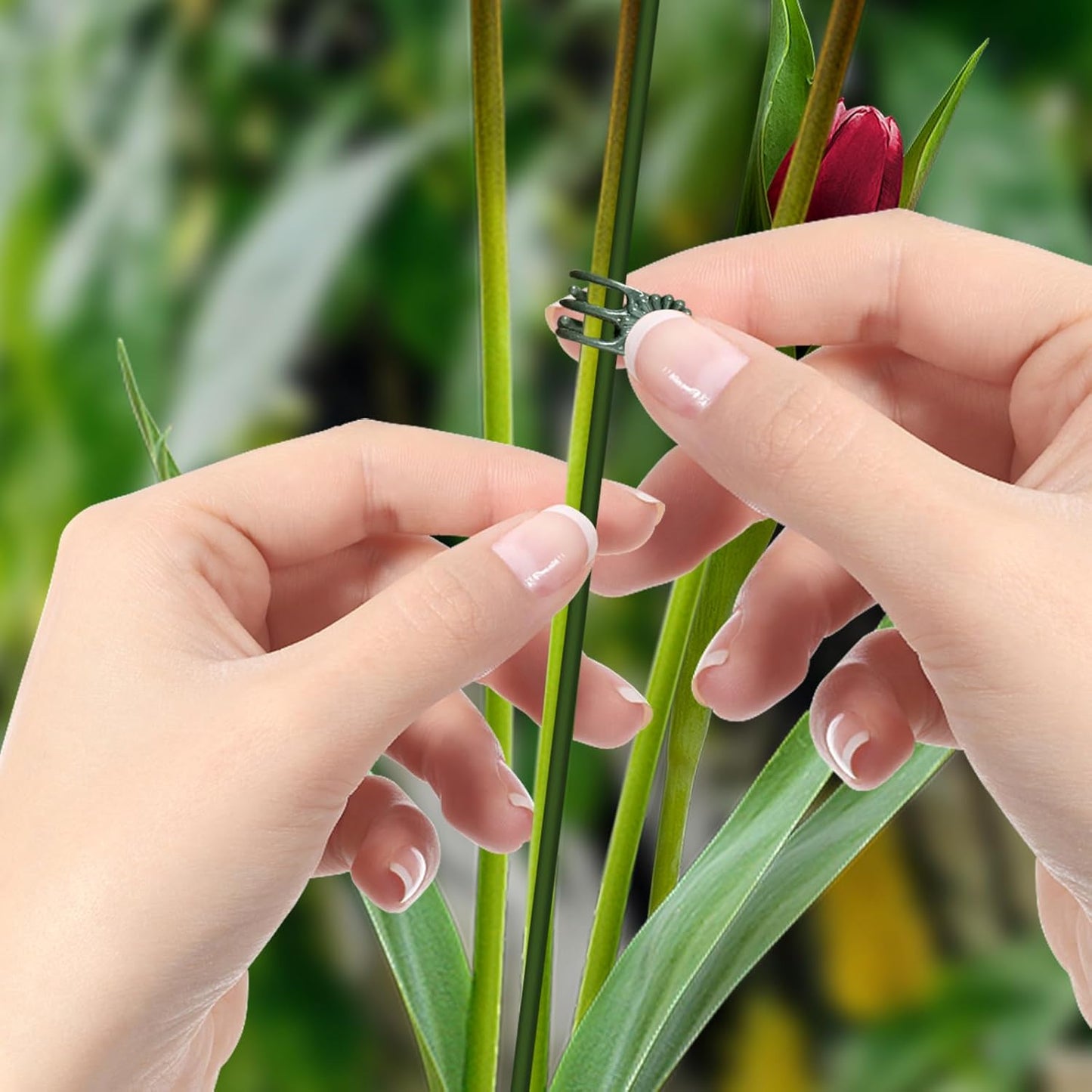 10pcs Green Plant Support Stakes with 15pcs Clips, Bendable Stakes for Tall Plants, Indoor & Outdoor Use V1258-DP02-B-2829