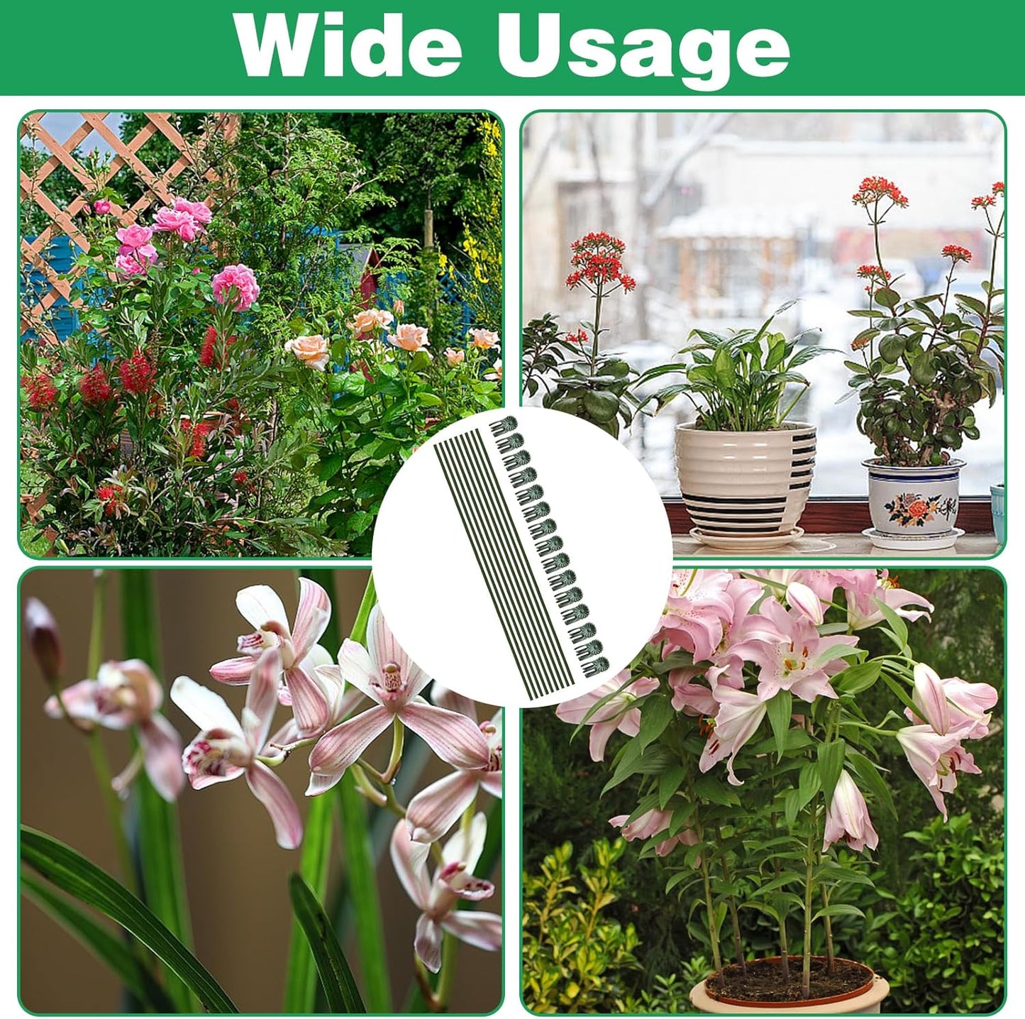 10pcs Green Plant Support Stakes with 15pcs Clips, Bendable Stakes for Tall Plants, Indoor & Outdoor Use V1258-DP02-B-2829