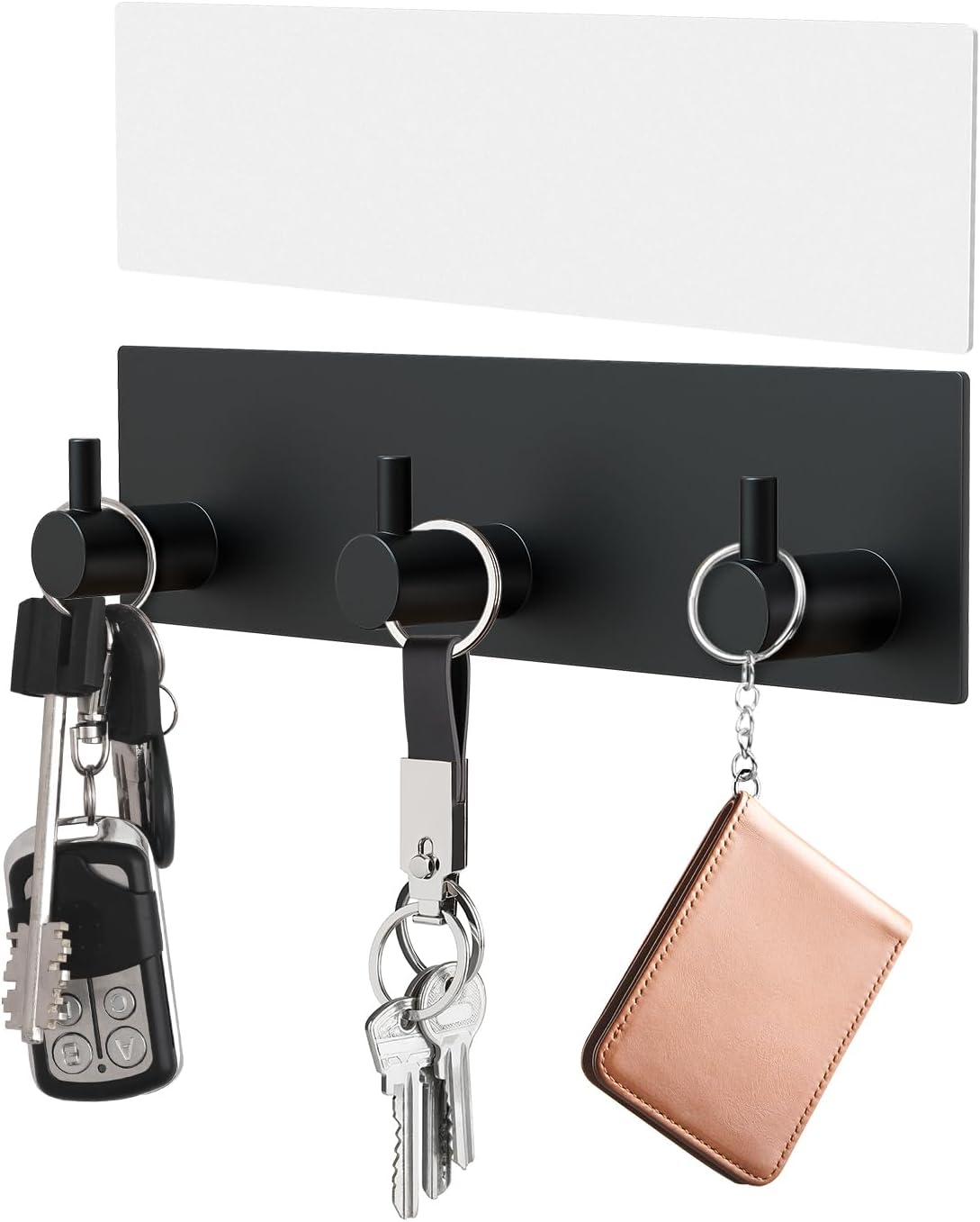 Key Holder Wall Mount, Small Metal Self Adhesive Key Hanger with 3 Hooks, No Drilling, Extra Adhesive Strip, V1258-DP02-B-283