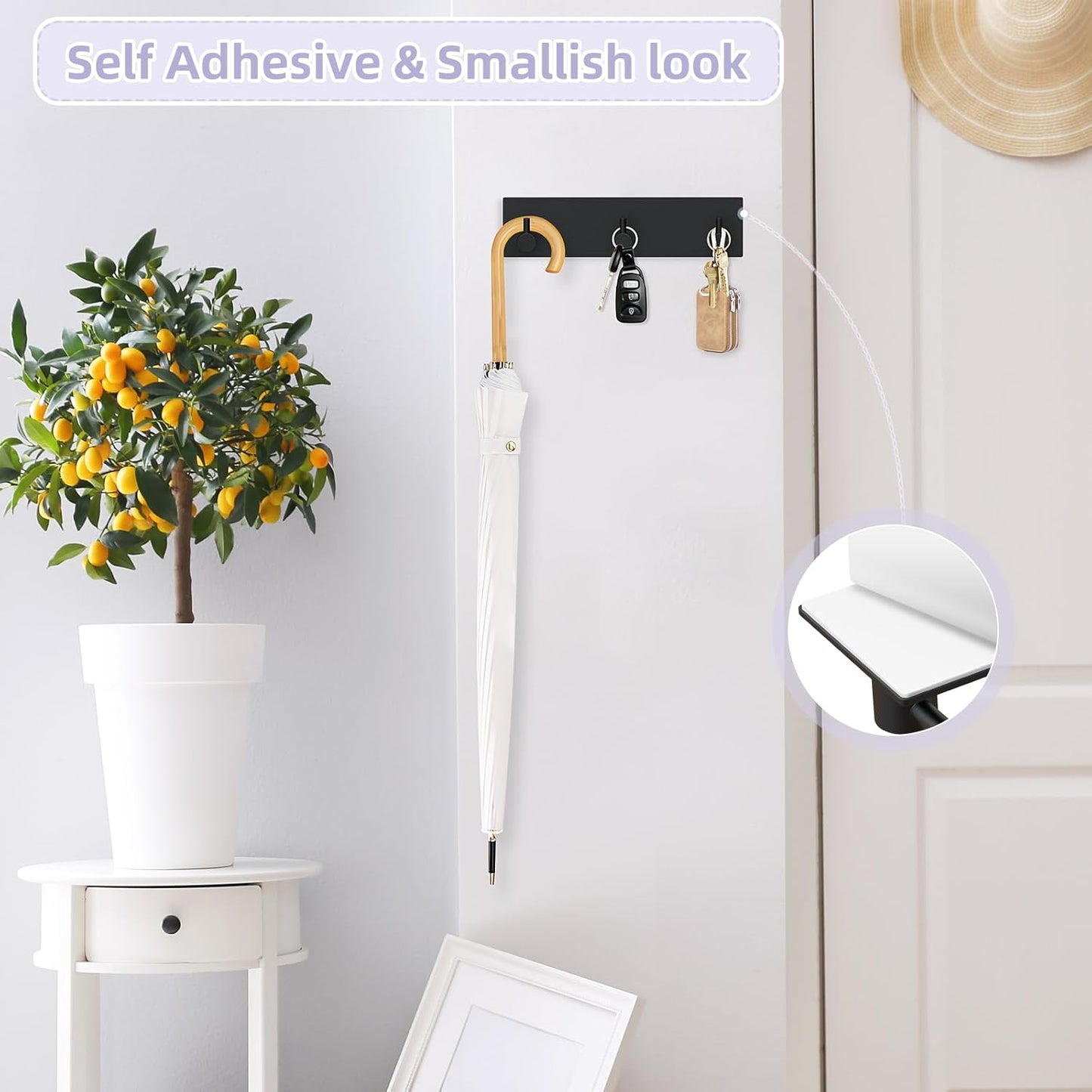 Key Holder Wall Mount, Small Metal Self Adhesive Key Hanger with 3 Hooks, No Drilling, Extra Adhesive Strip, V1258-DP02-B-283