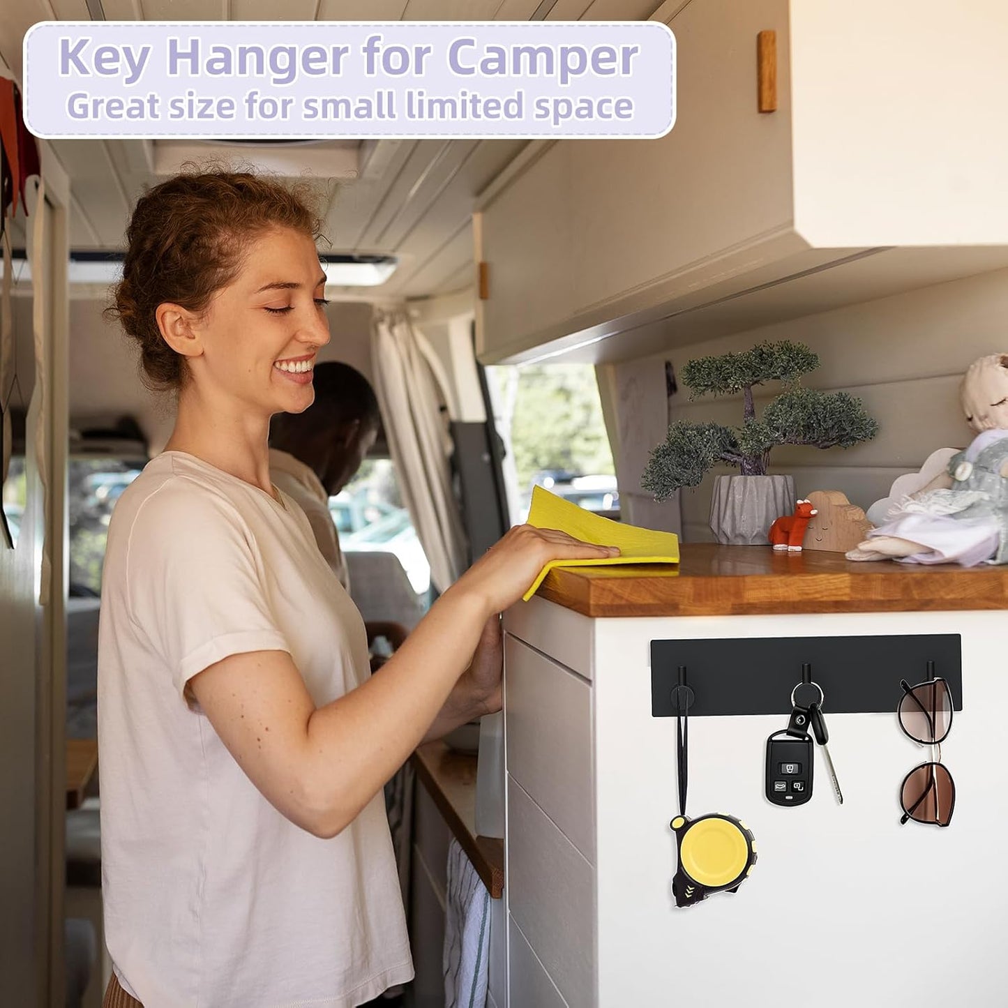 Key Holder Wall Mount, Small Metal Self Adhesive Key Hanger with 3 Hooks, No Drilling, Extra Adhesive Strip, V1258-DP02-B-283