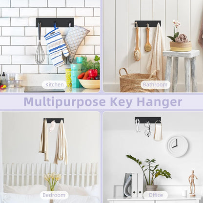 Key Holder Wall Mount, Small Metal Self Adhesive Key Hanger with 3 Hooks, No Drilling, Extra Adhesive Strip, V1258-DP02-B-283