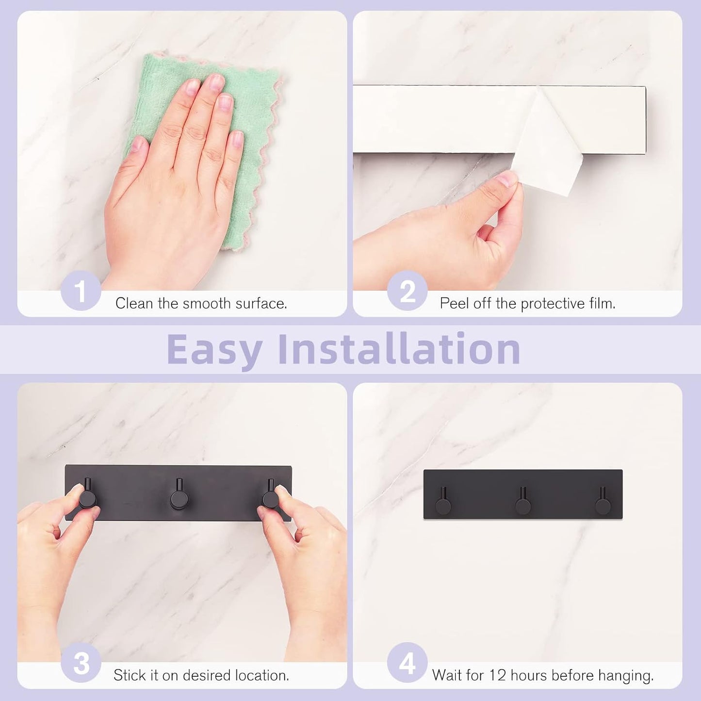 Key Holder Wall Mount, Small Metal Self Adhesive Key Hanger with 3 Hooks, No Drilling, Extra Adhesive Strip, V1258-DP02-B-283