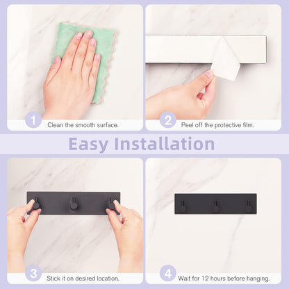 Key Holder Wall Mount, Small Metal Self Adhesive Key Hanger with 3 Hooks, No Drilling, Extra Adhesive Strip, V1258-DP02-B-283
