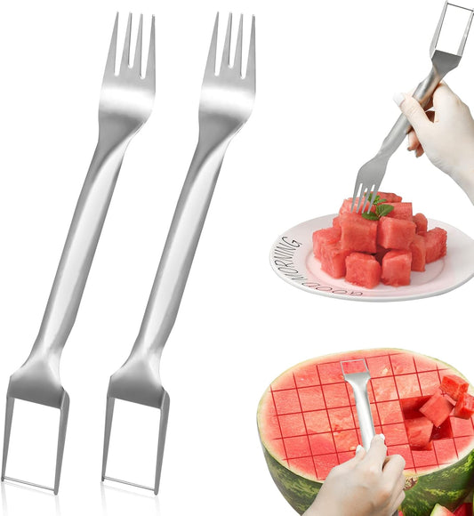 2Pcs Watermelon Fork Slicer Cutter, Stainless Steel 2-in-1 Watermelon Fork Slicer, Portable Watermelon Fork V1258-DP02-B-2831