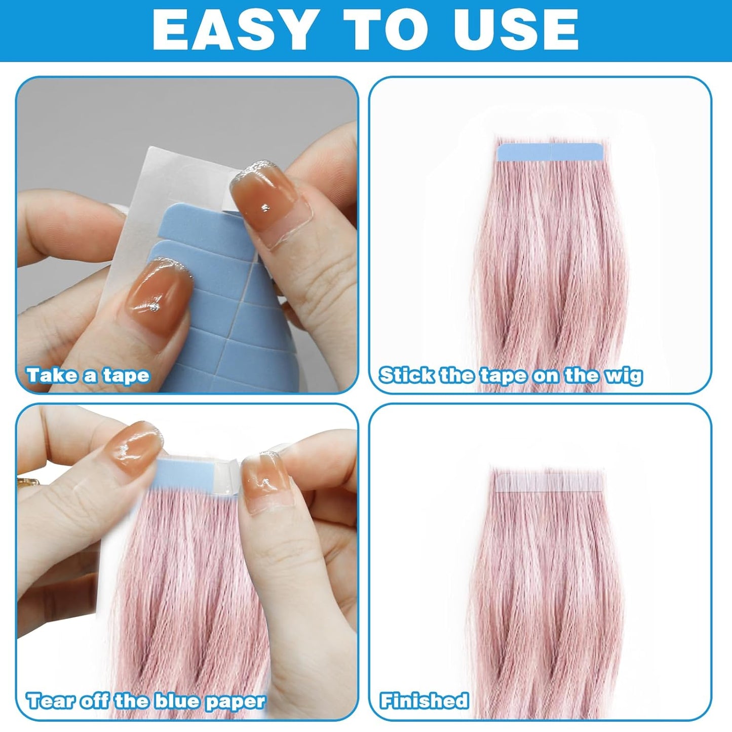 240pcs Beauty Tools Human Hair Tape Extension Replacement, Double Sided Wig Tape (Blue) V1258-DP02-B-2835
