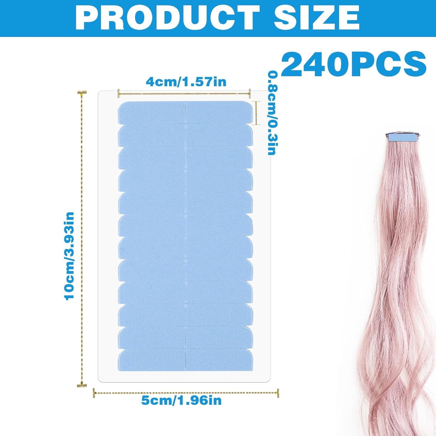 240pcs Beauty Tools Human Hair Tape Extension Replacement, Double Sided Wig Tape (Blue) V1258-DP02-B-2835