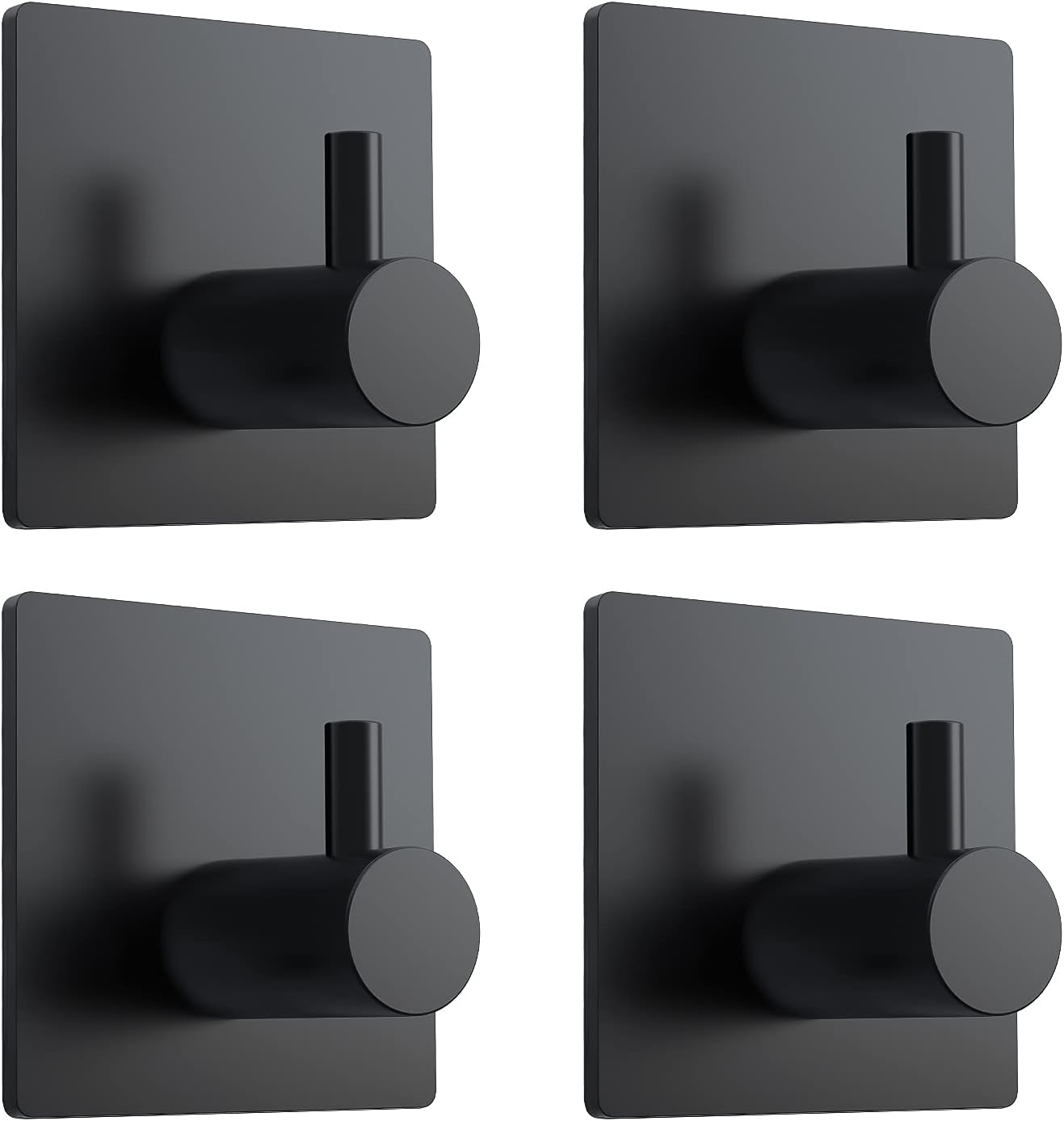 Adhesive Towel Hooks, Waterproof Shower Wall Stick on Hooks, 2 Extra Adhesive Strips, Black, 4 Pcs V1258-DP02-B-284