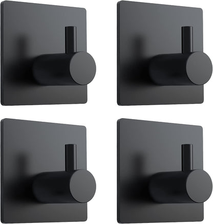 Adhesive Towel Hooks, Waterproof Shower Wall Stick on Hooks, 2 Extra Adhesive Strips, Black, 4 Pcs V1258-DP02-B-284