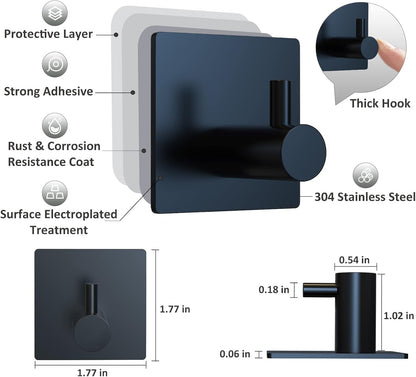 Adhesive Towel Hooks, Waterproof Shower Wall Stick on Hooks, 2 Extra Adhesive Strips, Black, 4 Pcs V1258-DP02-B-284